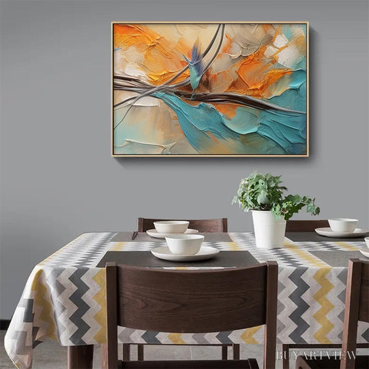 BUYARTVIEW Azure Flight – Textured Abstract Oil Painting with Birds in Flight - image 2