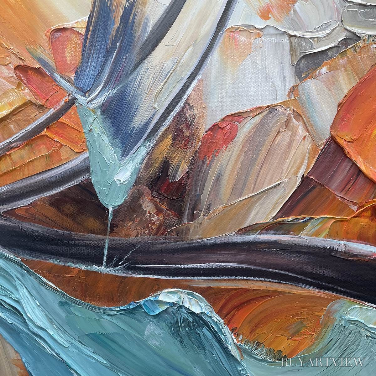 BUYARTVIEW Azure Flight – Textured Abstract Oil Painting with Birds in Flight - image 3