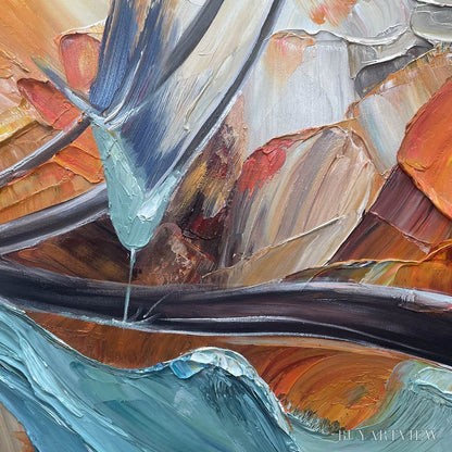 BUYARTVIEW Azure Flight – Textured Abstract Oil Painting with Birds in Flight - image 3
