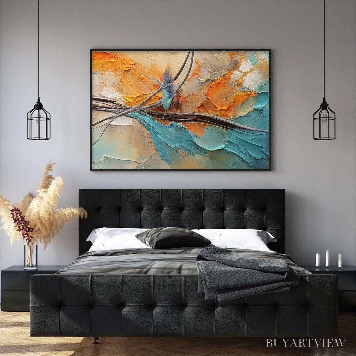 BUYARTVIEW Azure Flight – Textured Abstract Oil Painting with Birds in Flight - image 6