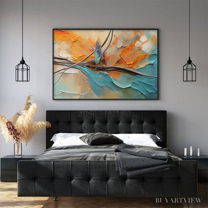 BUYARTVIEW Azure Flight – Textured Abstract Oil Painting with Birds in Flight - image 6