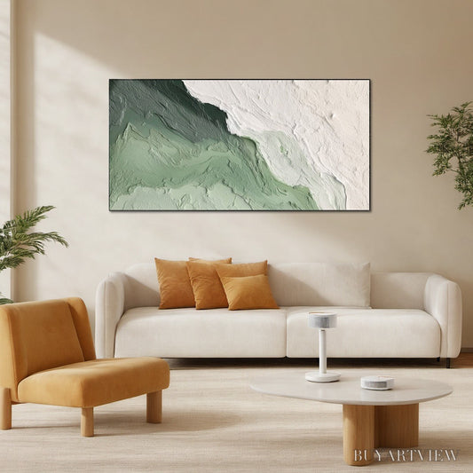 BUYARTVIEW Emerald Flow – Textured Abstract Green and White Oil Painting - image 2