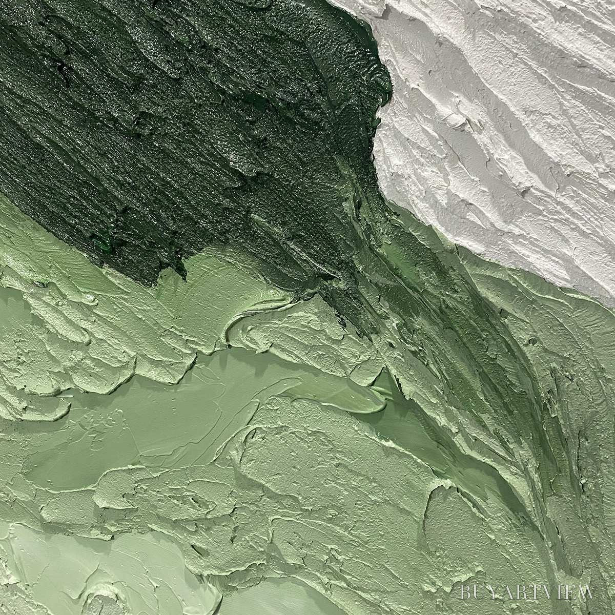 BUYARTVIEW Emerald Flow – Textured Abstract Green and White Oil Painting - image 5