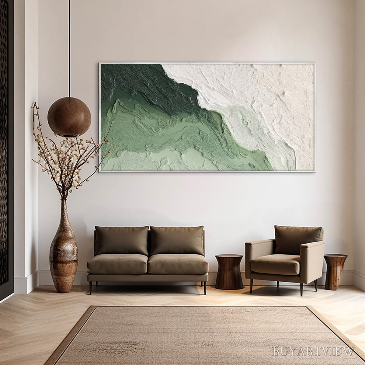 BUYARTVIEW Emerald Flow – Textured Abstract Green and White Oil Painting - image 6