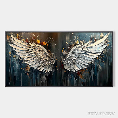 BUYARTVIEW Wings of Hope – Textured Abstract Angel Wings Oil Painting - image 1