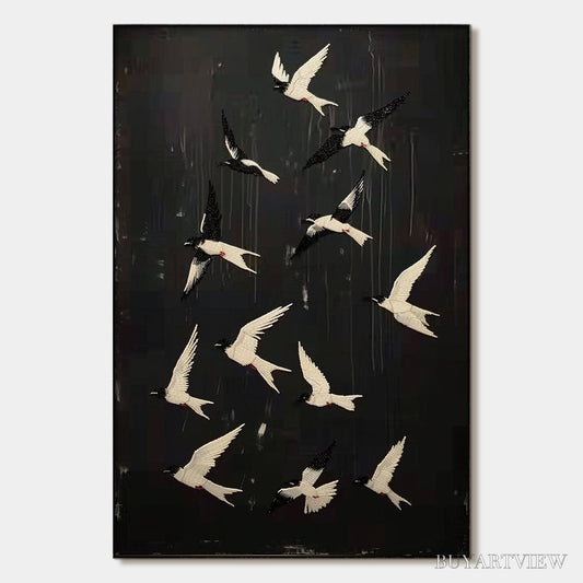 BUYARTVIEW Ascension – Beaded Birds on Textured Canvas - image 1