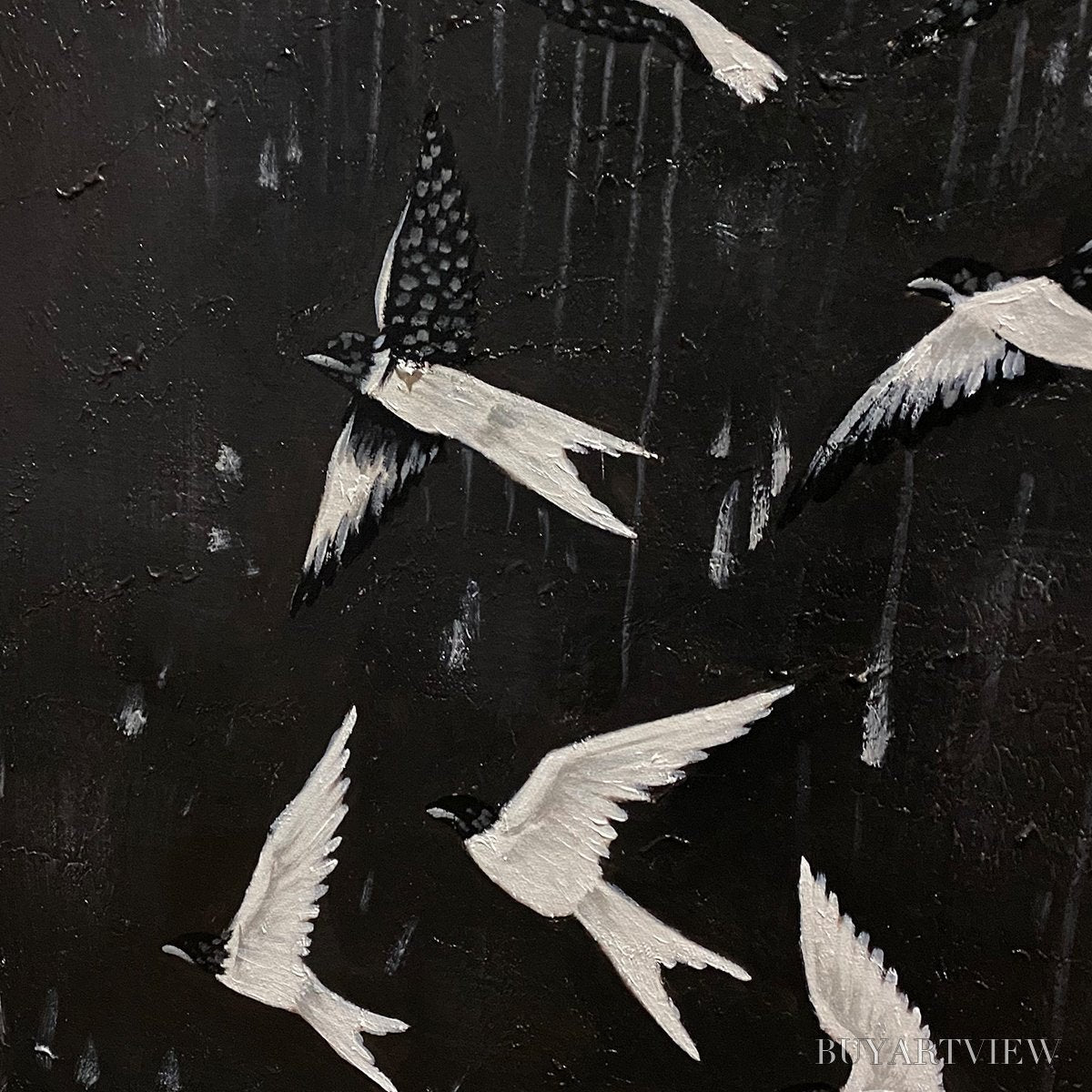 BUYARTVIEW Ascension – Beaded Birds on Textured Canvas - image 3