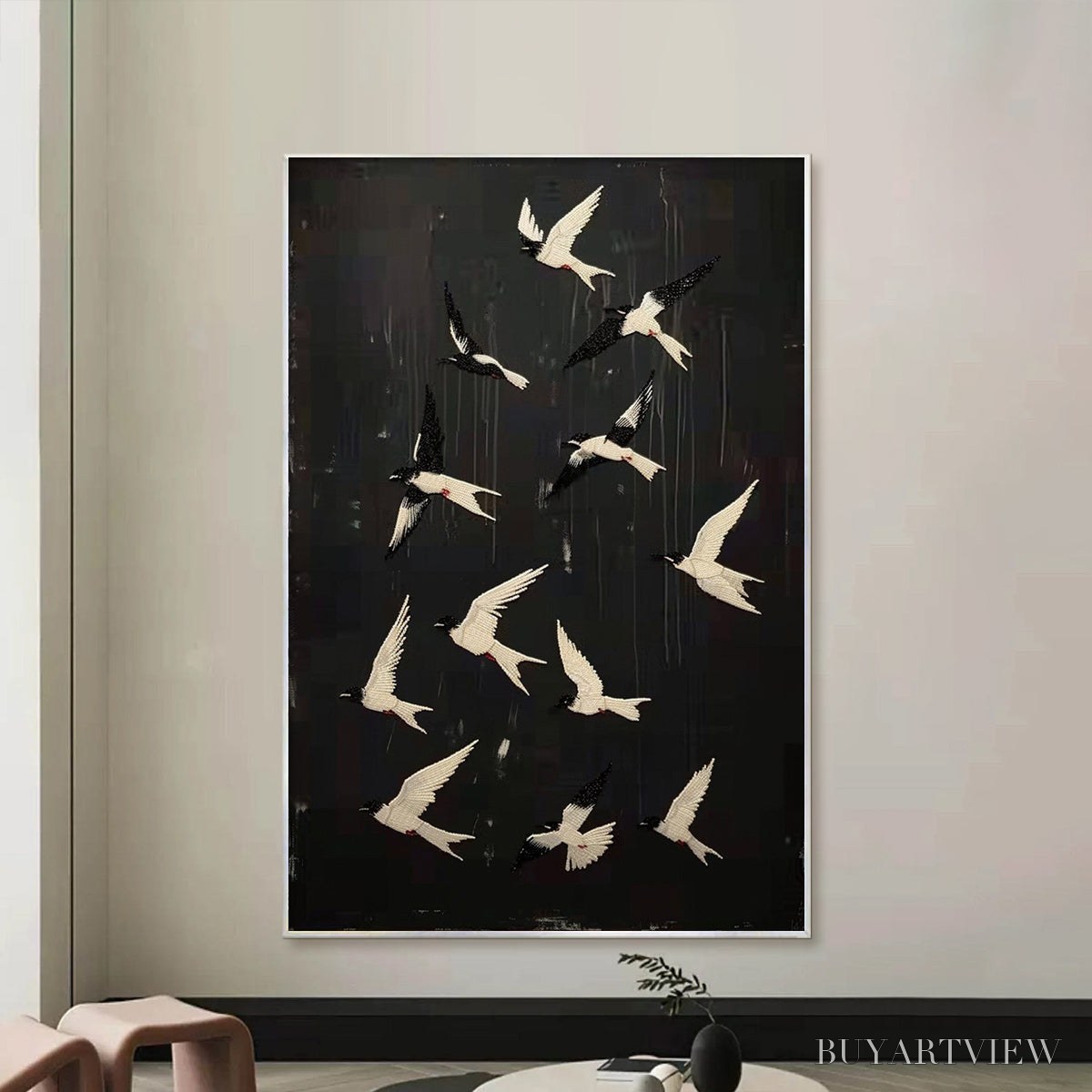 BUYARTVIEW Ascension – Beaded Birds on Textured Canvas - image 6