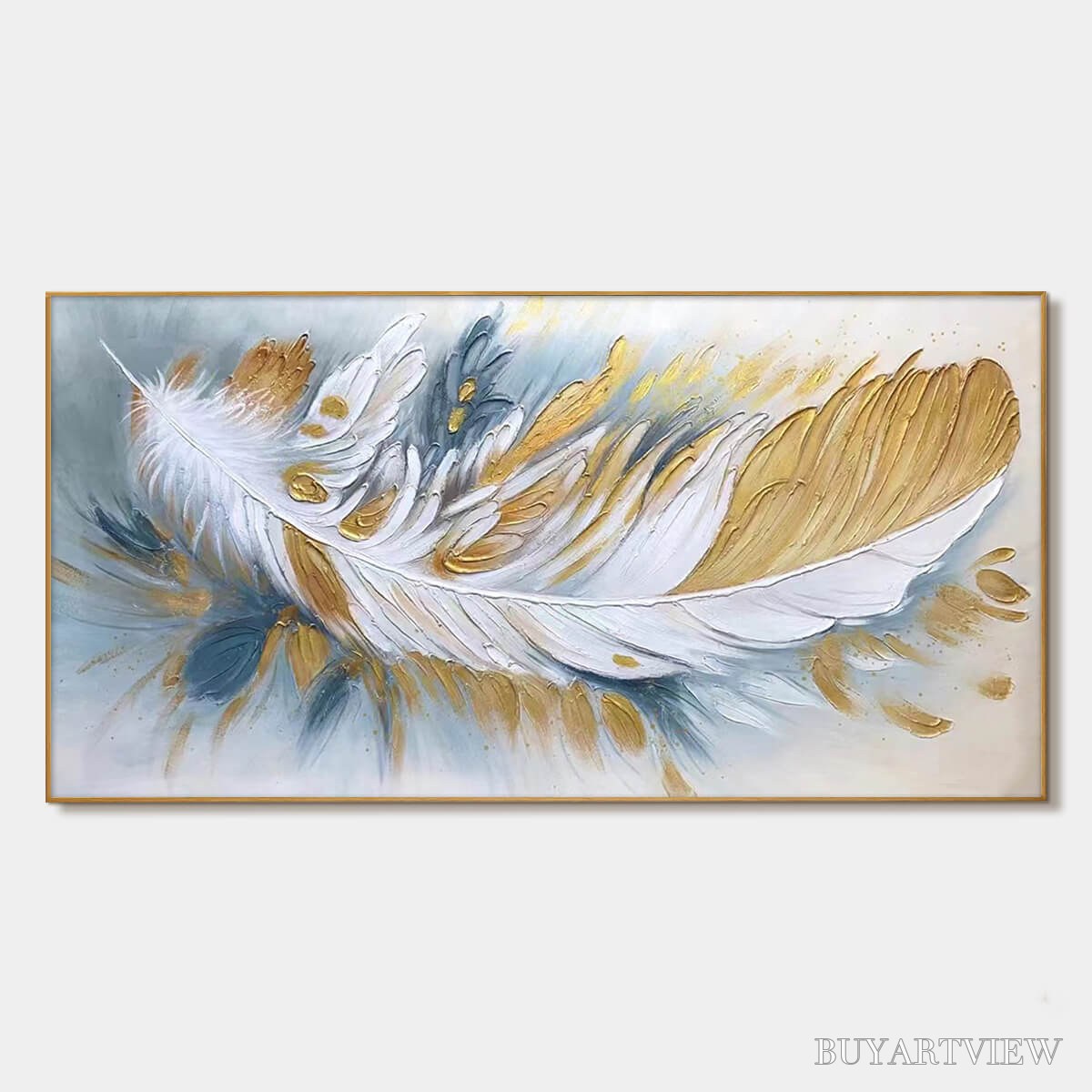 BUYARTVIEW Gilded Plume – Textured Feather Oil Painting Canvas - image 1