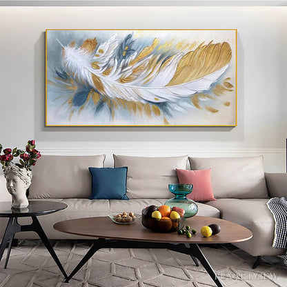 BUYARTVIEW Gilded Plume – Textured Feather Oil Painting Canvas - image 2