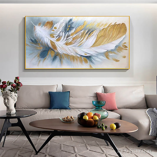 BUYARTVIEW Gilded Plume – Textured Feather Oil Painting Canvas - image 2