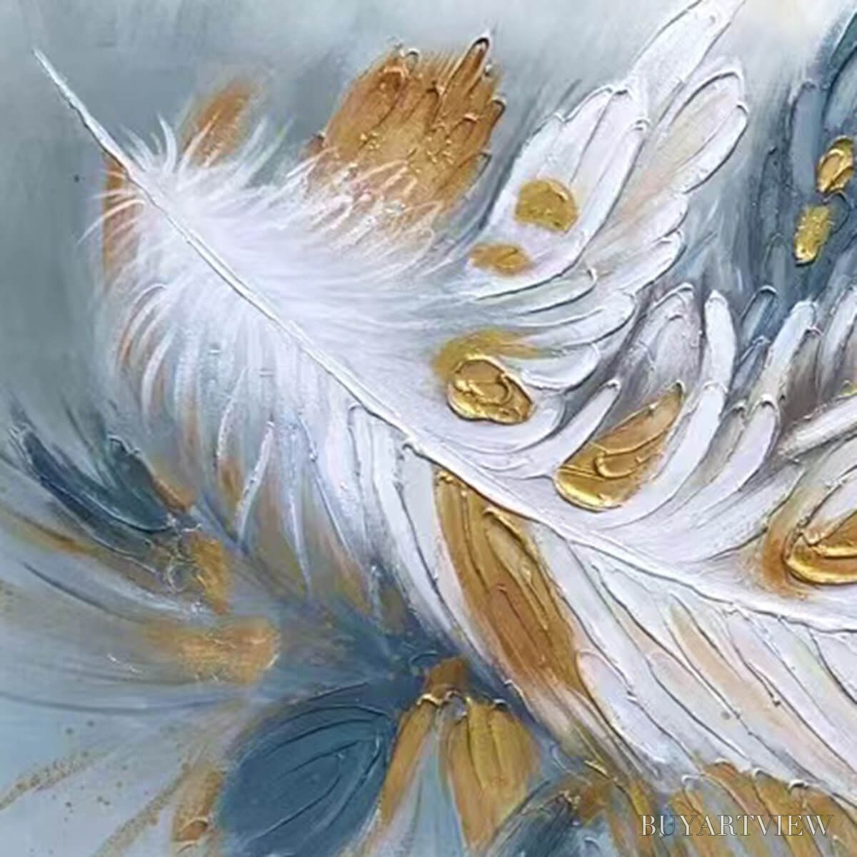 BUYARTVIEW Gilded Plume – Textured Feather Oil Painting Canvas - image 3