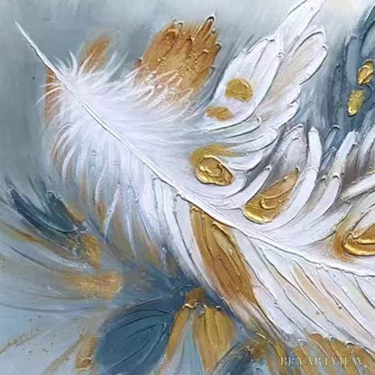 BUYARTVIEW Gilded Plume – Textured Feather Oil Painting Canvas - image 3