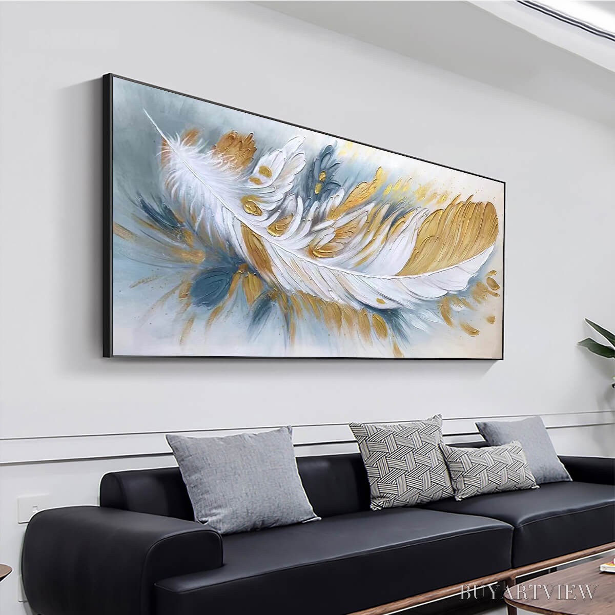 BUYARTVIEW Gilded Plume – Textured Feather Oil Painting Canvas - image 4