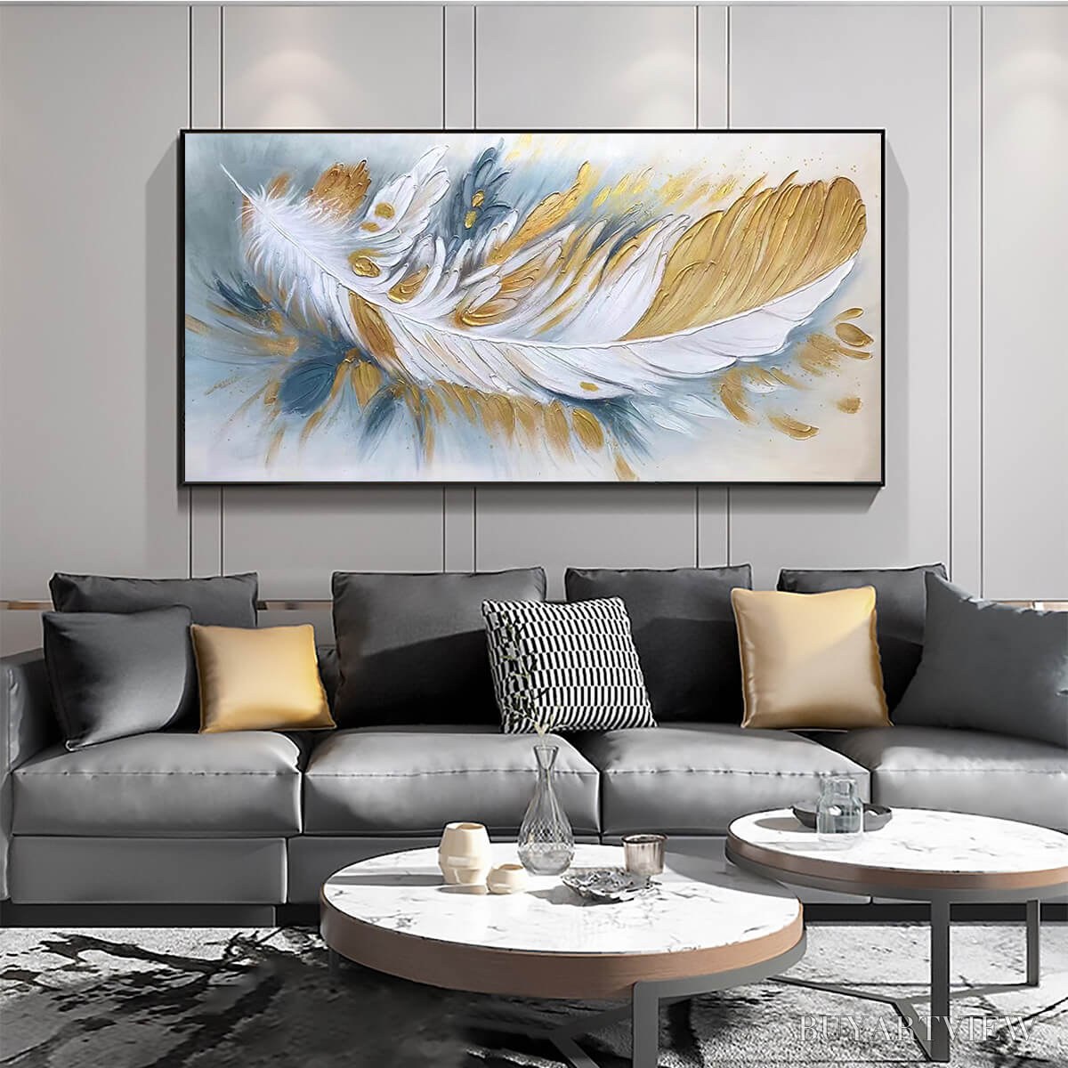 BUYARTVIEW Gilded Plume – Textured Feather Oil Painting Canvas - image 6