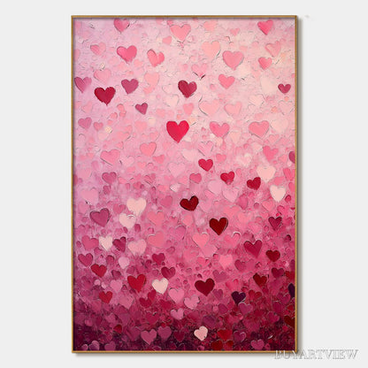 BUYARTVIEW Heart Rain – Textured Impasto Abstract Oil Painting in Pink and Red - image 1