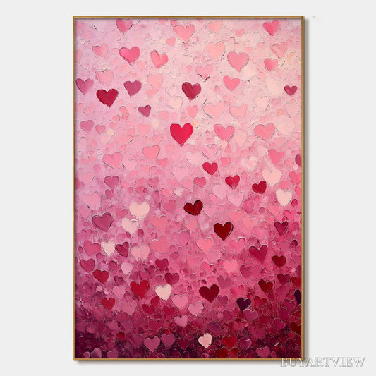BUYARTVIEW Heart Rain – Textured Impasto Abstract Oil Painting in Pink and Red - image 1