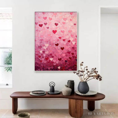 BUYARTVIEW Heart Rain – Textured Impasto Abstract Oil Painting in Pink and Red - image 2