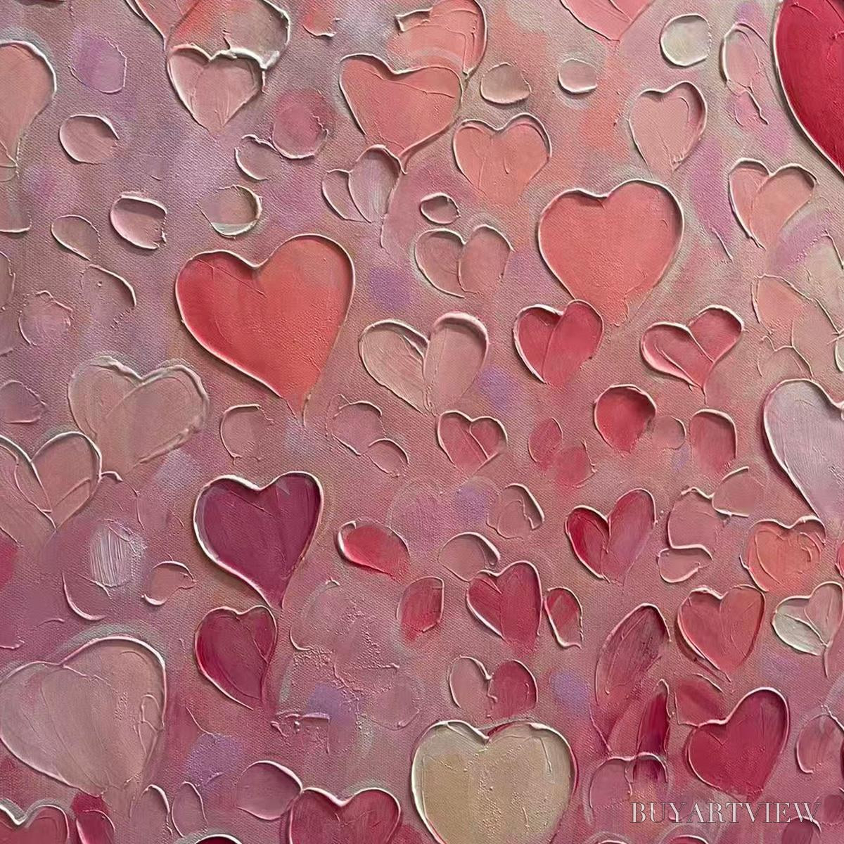 BUYARTVIEW Heart Rain – Textured Impasto Abstract Oil Painting in Pink and Red - image 4