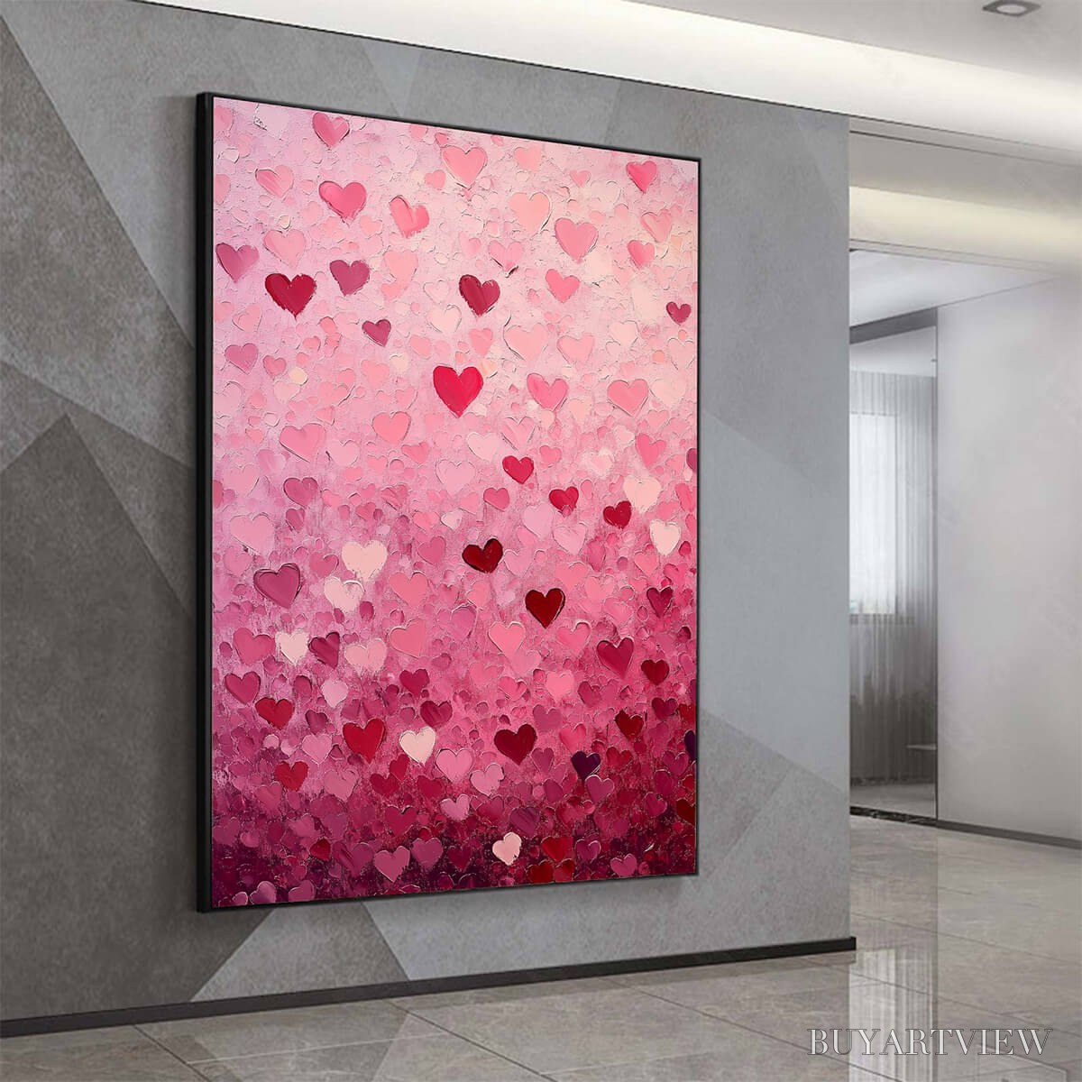 BUYARTVIEW Heart Rain – Textured Impasto Abstract Oil Painting in Pink and Red - image 5