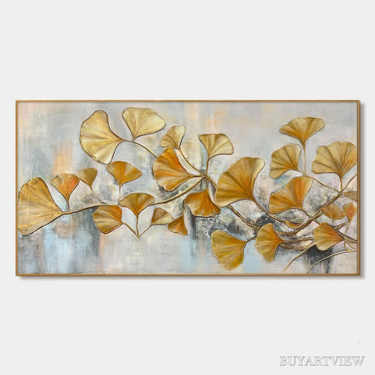 BUYARTVIEW Golden Ginkgo – Textured Gold Leaf Oil Painting on Canvas - image 1