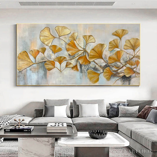 BUYARTVIEW Golden Ginkgo – Textured Gold Leaf Oil Painting on Canvas - image 2