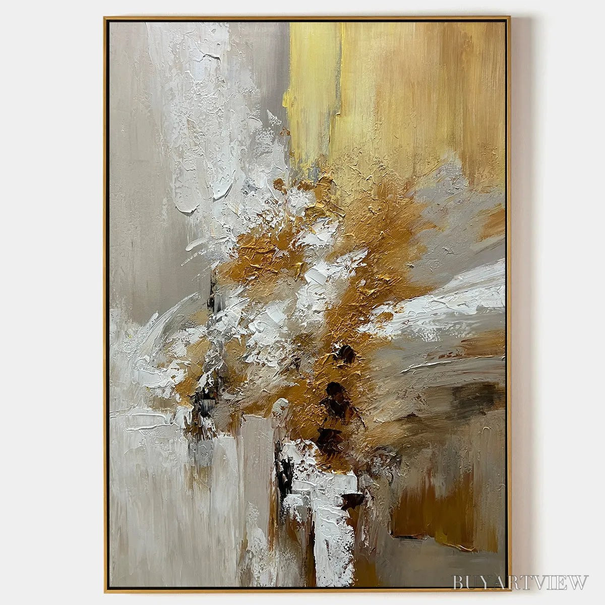 BUYARTVIEW Golden Whispers – Textured Abstract Painting in Beige, White, and Gold - image 1