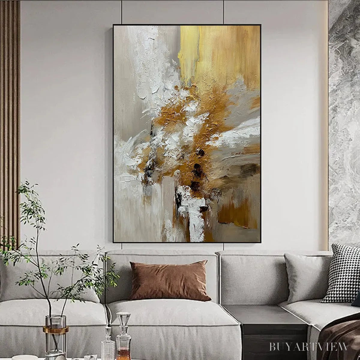 BUYARTVIEW Golden Whispers – Textured Abstract Painting in Beige, White, and Gold - image 2