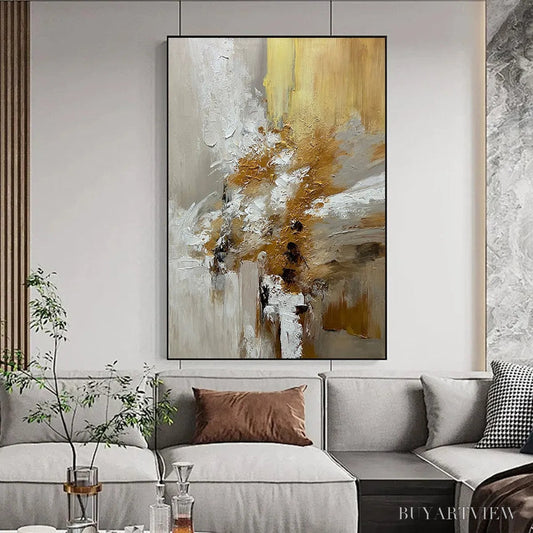 BUYARTVIEW Golden Whispers – Textured Abstract Painting in Beige, White, and Gold - image 2