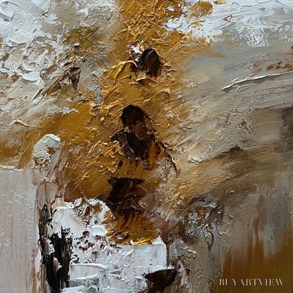 BUYARTVIEW Golden Whispers – Textured Abstract Painting in Beige, White, and Gold - image 4