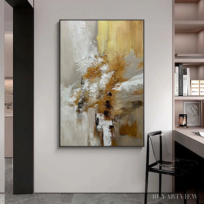 BUYARTVIEW Golden Whispers – Textured Abstract Painting in Beige, White, and Gold - image 5