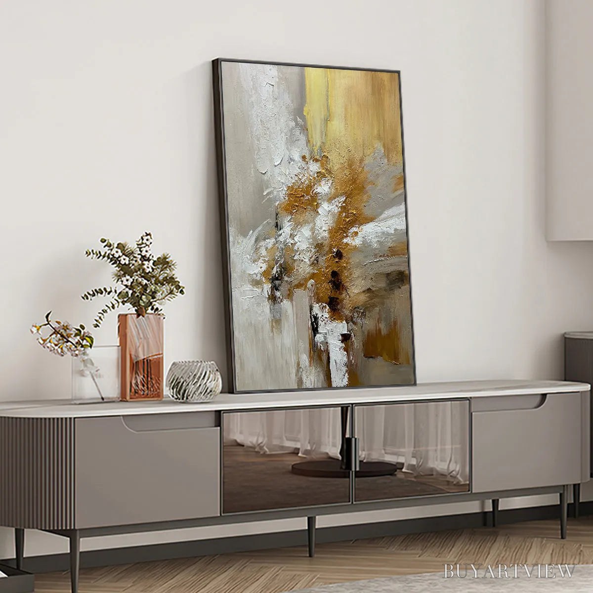 BUYARTVIEW Golden Whispers – Textured Abstract Painting in Beige, White, and Gold - image 6