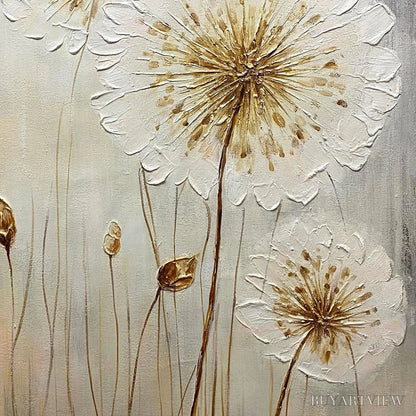 BUYARTVIEW Whispers of Gold – Textured Dandelion Painting on Vertical Canvas - image 3