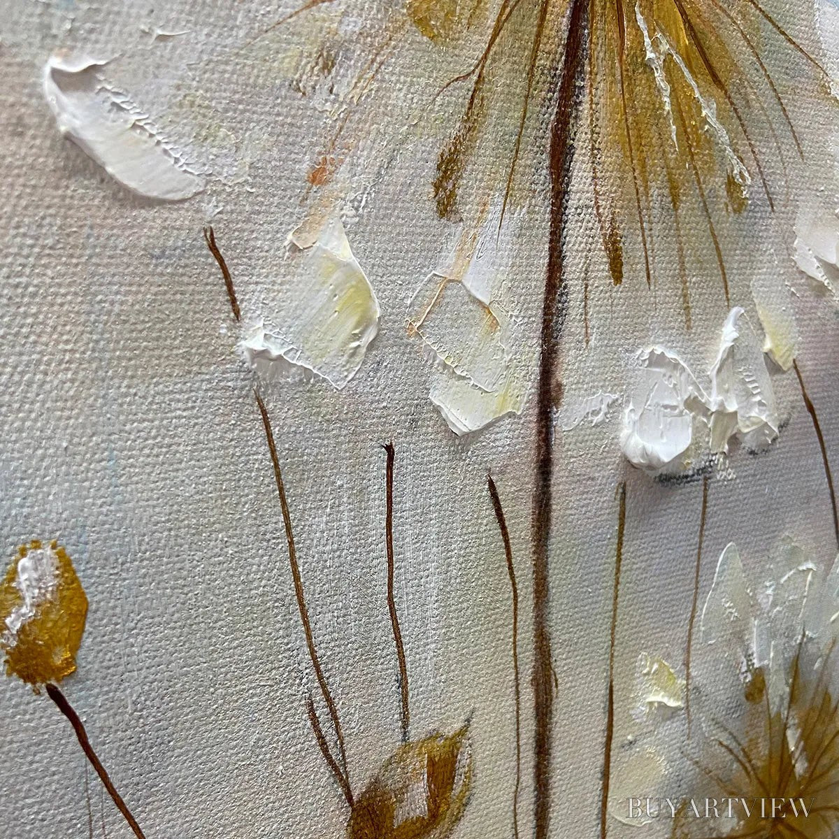 BUYARTVIEW Whispers of Gold – Textured Dandelion Painting on Vertical Canvas - image 4