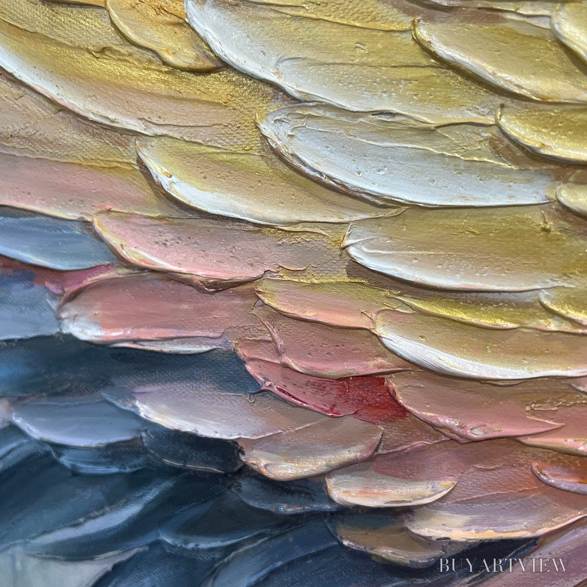 BUYARTVIEW Golden Wings – Panoramic Angel Wings Painting, Textured , Gold, Beige, Living Room, Bedroom - image 3