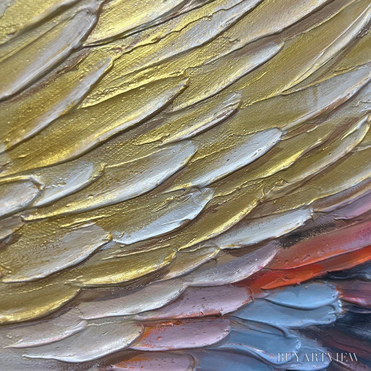 BUYARTVIEW Golden Wings – Panoramic Angel Wings Painting, Textured , Gold, Beige, Living Room, Bedroom - image 5