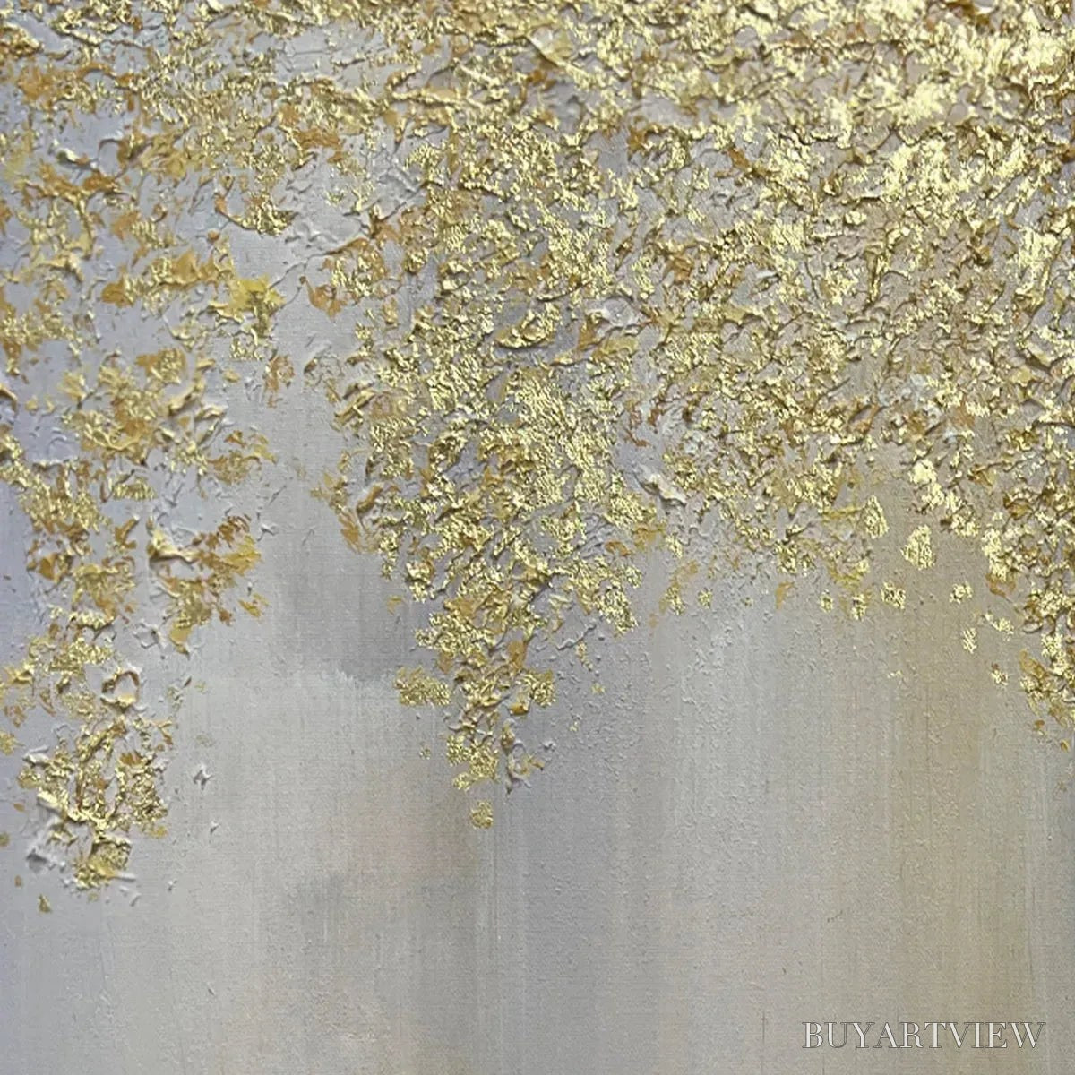 BUYARTVIEW Golden Drizzle – Gold Leaf Abstract Painting, Grey and Gold , Horizontal Canvas, Modern Decor - image 3