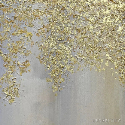 BUYARTVIEW Golden Drizzle – Gold Leaf Abstract Painting, Grey and Gold , Horizontal Canvas, Modern Decor - image 3