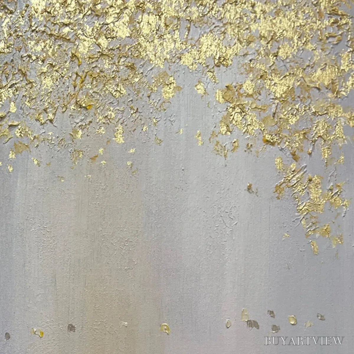 BUYARTVIEW Golden Drizzle – Gold Leaf Abstract Painting, Grey and Gold , Horizontal Canvas, Modern Decor - image 5