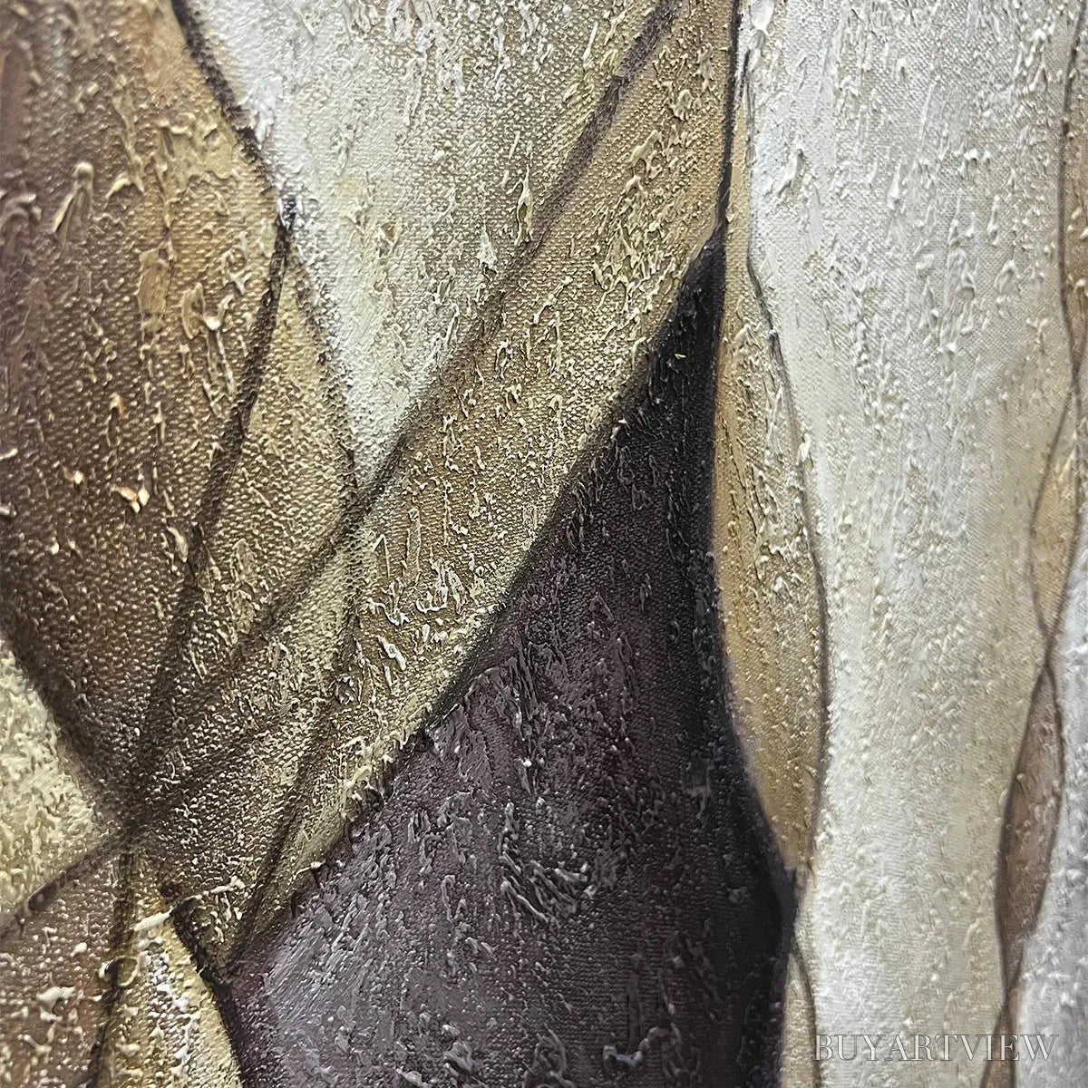 BUYARTVIEW Abstract Figures – Textured Abstract Figures Painting, Beige and Brown , Horizontal Canvas, Modern Decor - image 3