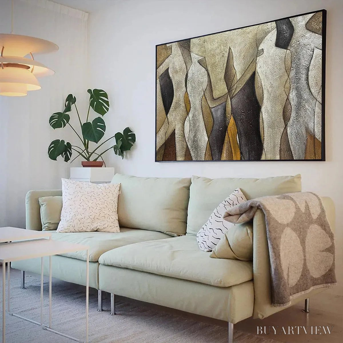 BUYARTVIEW Abstract Figures – Textured Abstract Figures Painting, Beige and Brown , Horizontal Canvas, Modern Decor - image 4