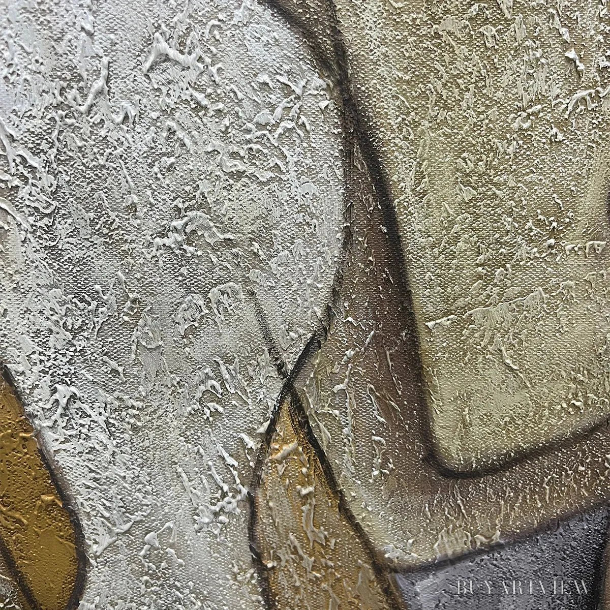 BUYARTVIEW Abstract Figures – Textured Abstract Figures Painting, Beige and Brown , Horizontal Canvas, Modern Decor - image 5