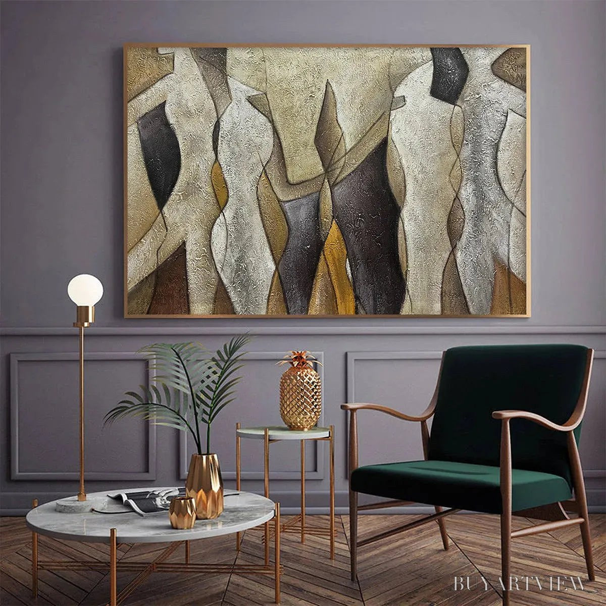 BUYARTVIEW Abstract Figures – Textured Abstract Figures Painting, Beige and Brown , Horizontal Canvas, Modern Decor - image 6