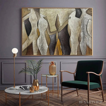 BUYARTVIEW Abstract Figures – Textured Abstract Figures Painting, Beige and Brown , Horizontal Canvas, Modern Decor - image 6