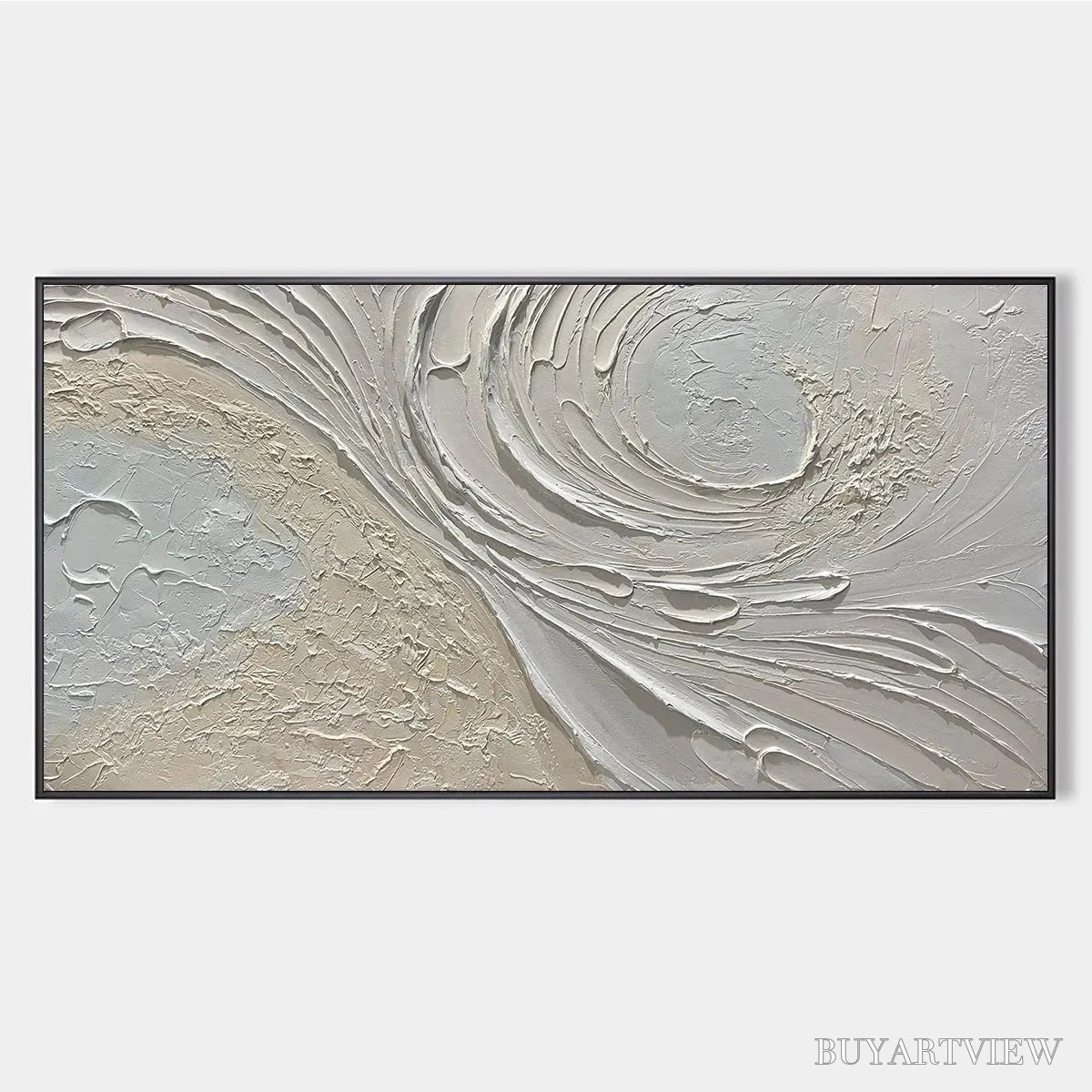 BUYARTVIEW Whispers of the Wind – Panoramic Textured Abstract Painting in Neutral Tones, Modern , Beige and Grey - image 1