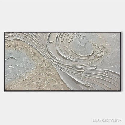 BUYARTVIEW Whispers of the Wind – Panoramic Textured Abstract Painting in Neutral Tones, Modern , Beige and Grey - image 1