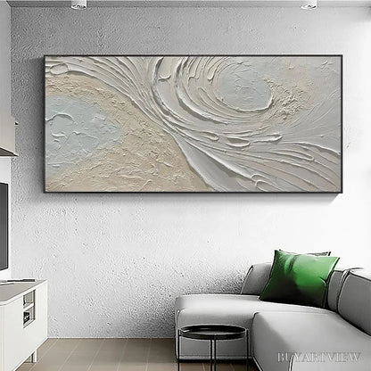 BUYARTVIEW Whispers of the Wind – Panoramic Textured Abstract Painting in Neutral Tones, Modern , Beige and Grey - image 2