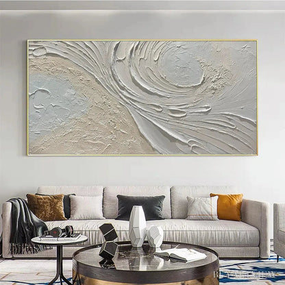 BUYARTVIEW Whispers of the Wind – Panoramic Textured Abstract Painting in Neutral Tones, Modern , Beige and Grey - image 4