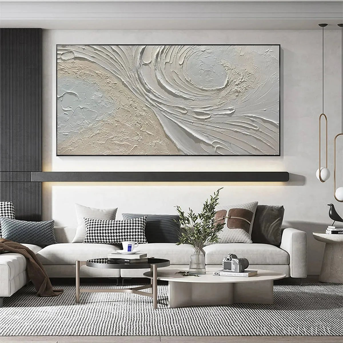 BUYARTVIEW Whispers of the Wind – Panoramic Textured Abstract Painting in Neutral Tones, Modern , Beige and Grey - image 5