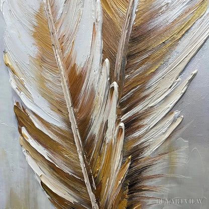 BUYARTVIEW Golden Grace – Vertical Painting of Golden Feathers, Textured Impasto, Modern - image 3